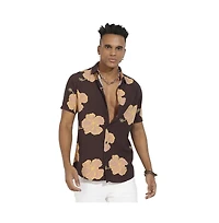 Campus Sutra Men's Brown Hibiscus Print Shirt