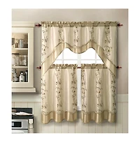 GoodGram Daphne Embroidered Kitchen Curtain Set - 56 in. W x 36 in. L, Beige/Gold