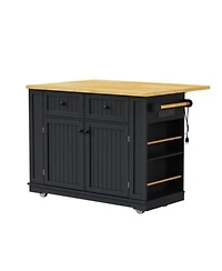 Casainc 48 X22 Rolling Kitchen Island With Drop Leaf Power Outlet Internal Rack 5 Side Racks 5 Wheels No Stools