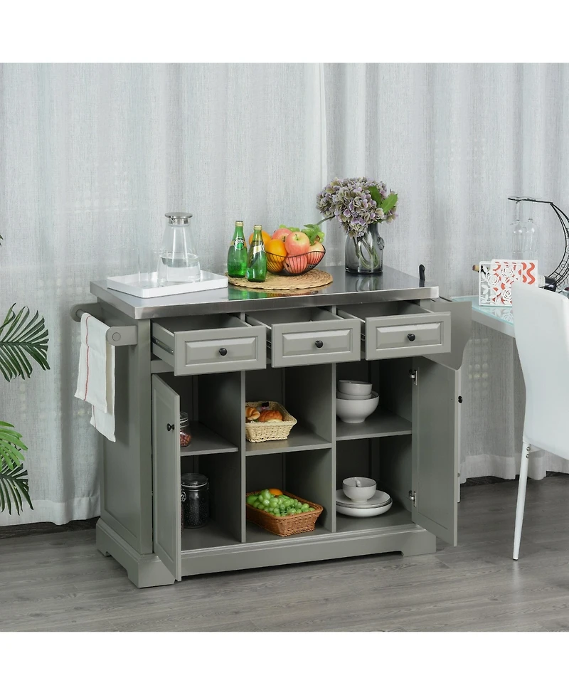 Halifax North America Gray Mobile Kitchen: Island Cart with Stainless Top and Multi-Storage