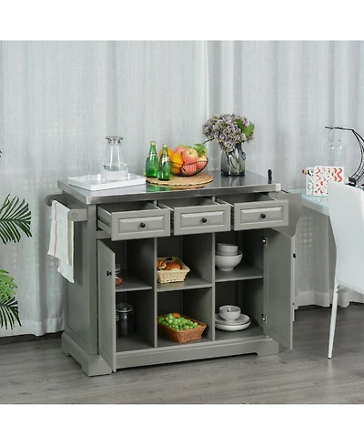 Halifax North America Gray Mobile Kitchen: Island Cart with Stainless Top and Multi-Storage