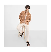 Campus Sutra Men's Tan Brown Floral-Tactile Oversized Shirt