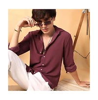 Campus Sutra Men's Burgundy Red Rope-Textured Shirt
