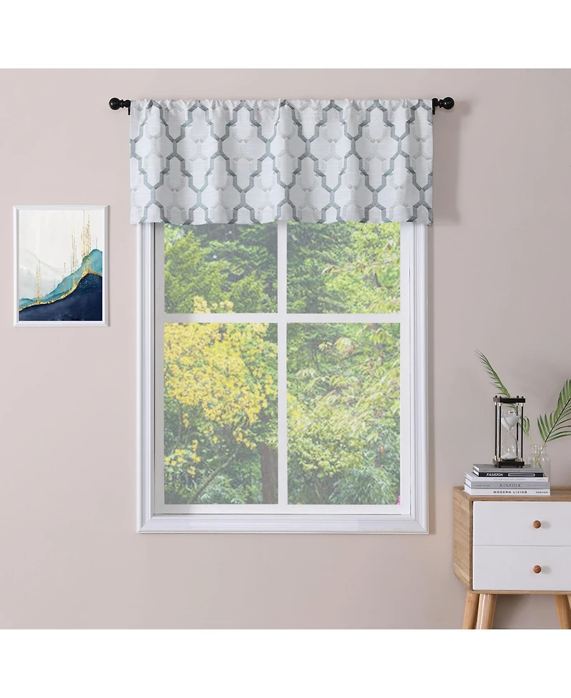 Kate Aurora Living Shabby Trellis Clover Rod Pocket Window Curtain Valances - 56 in. W x 14 L, Turquoise