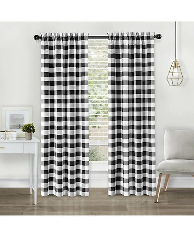 Kate Aurora Modern Farmhouse 2 Piece Large Buffalo Plaid Check Rod Pocket Curtains - 63 Granny Apple Green