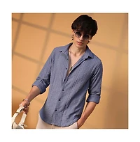 Campus Sutra Men's Stone Blue Aztec-Textured Shirt