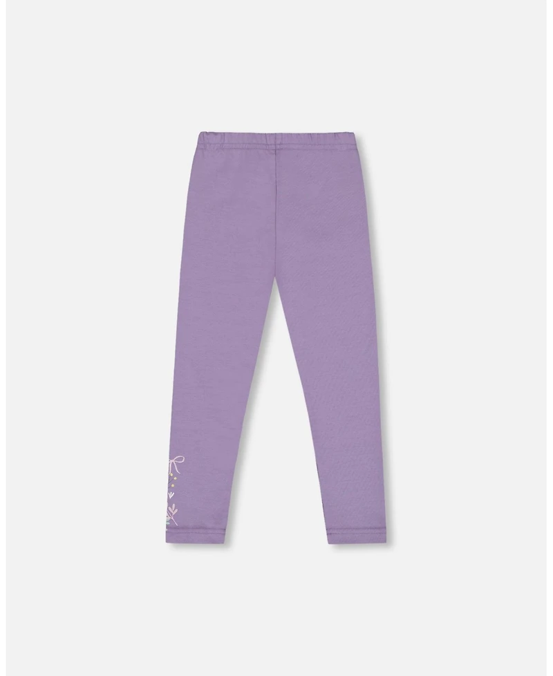 Deux par Baby Girl Cotton Jersey Leggings Purple Gray with Floral Detail