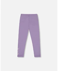 Deux par Baby Girl Cotton Jersey Leggings Purple Gray with Floral Detail