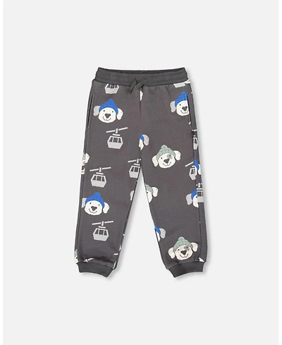 Deux par Baby Boy Fleece Sweatpants Gray Dog Print