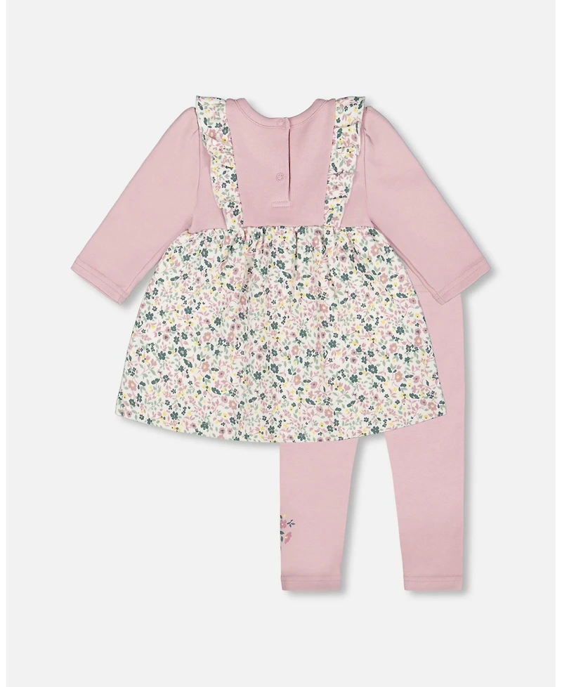 Deux par Baby Girl Cotton Bi-Material Tunic and Leggings Set Neutral Purple