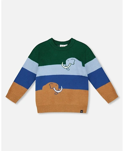 Deux par Big Boys Long Sleeve Knit Sweater Blue, Green and Brown