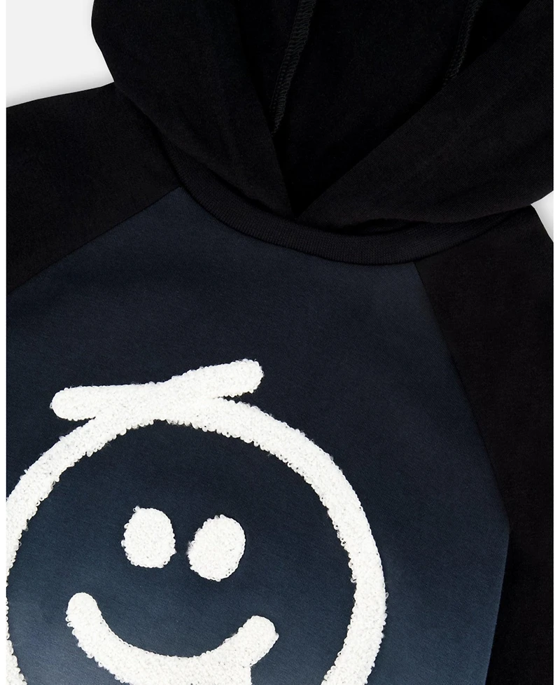 Deux par Boy Cotton Jersey Hooded Raglan Sleeve Tee Black