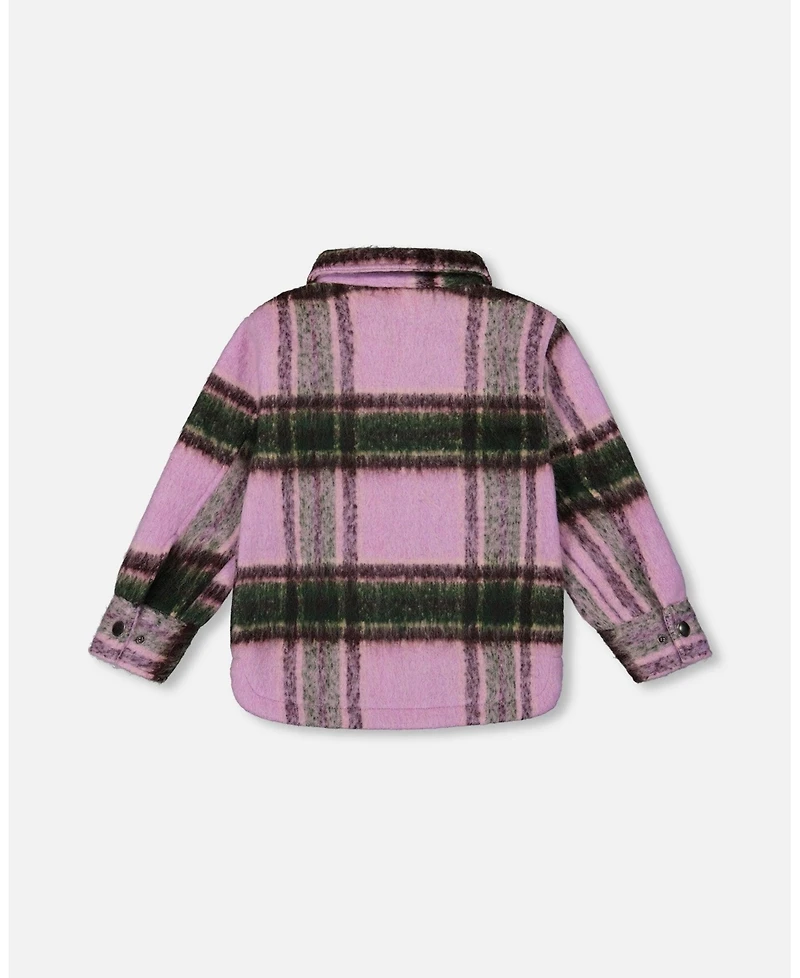 Deux par Girl Zipped Plaid Overshirt Mauve and Green - Child