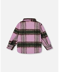 Deux par Girl Zipped Plaid Overshirt Mauve and Green - Child