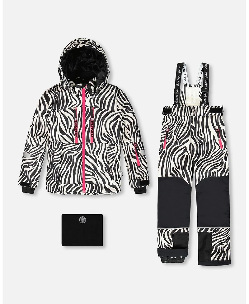 Deux par Girl Two-Piece Teknik Snowsuit Zebra Print
