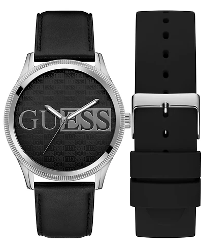 Guess Men's Black Silver Tone Analog Watch, 44mm
