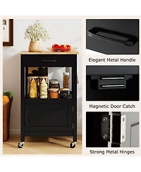 Gymax Rolling Kitchen Island Cart w/ Rubber Wood Top Drawer
