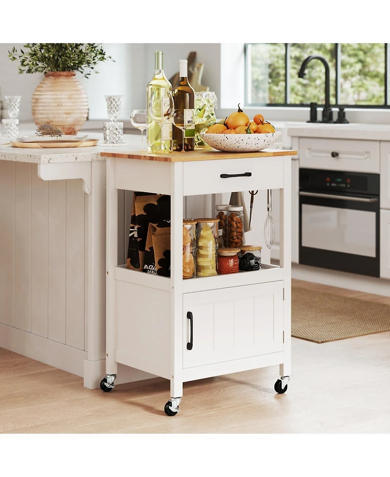 Gymax Rolling Kitchen Island Kitchen Cart w/ Rubber Wood Top Drawer