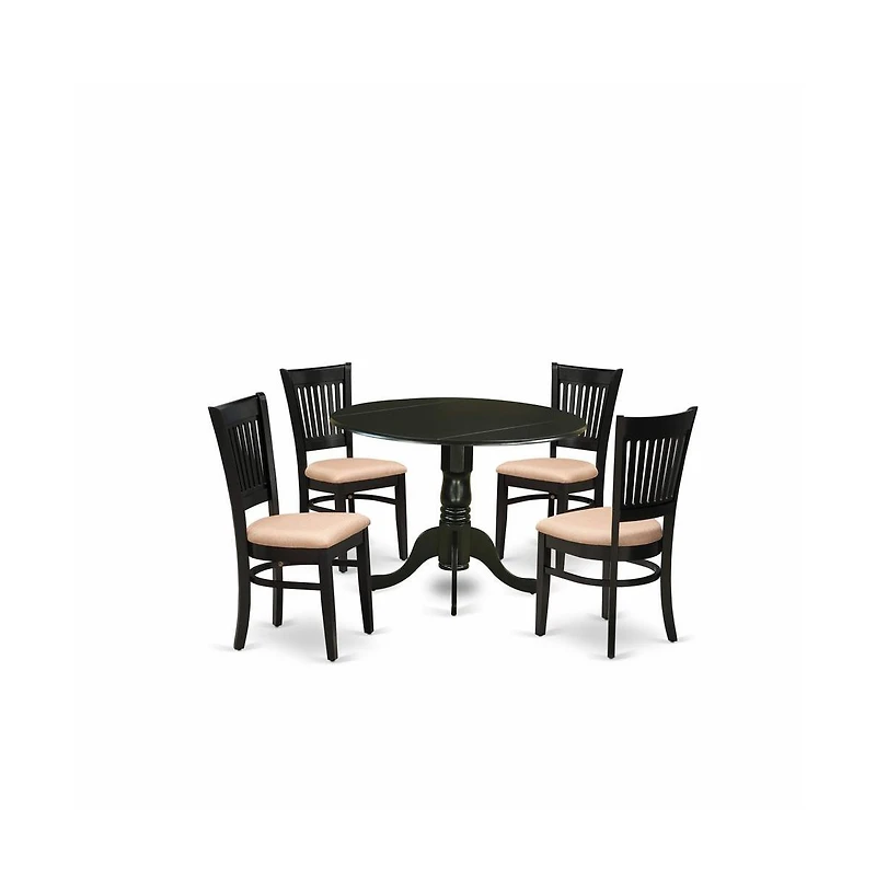 East West Furniture 5-Pc Dining Room Table Set- 4 Wooden Chairs with Linen Fabric Seat and Slatted Chair Back - Drop Leaves Kitchen Dining Table