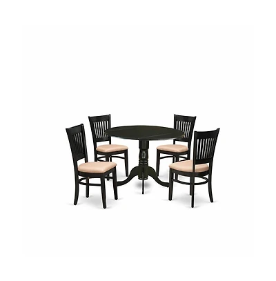 East West Furniture 5-Pc Dining Room Table Set- 4 Wooden Chairs with Linen Fabric Seat and Slatted Chair Back - Drop Leaves Kitchen Dining Table