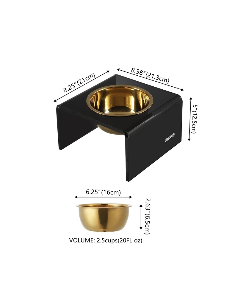 The Licker Store Keaton Modern Acrylic Rectangular Elevated Pet Feeder with 2-Stainless Steel Bowls