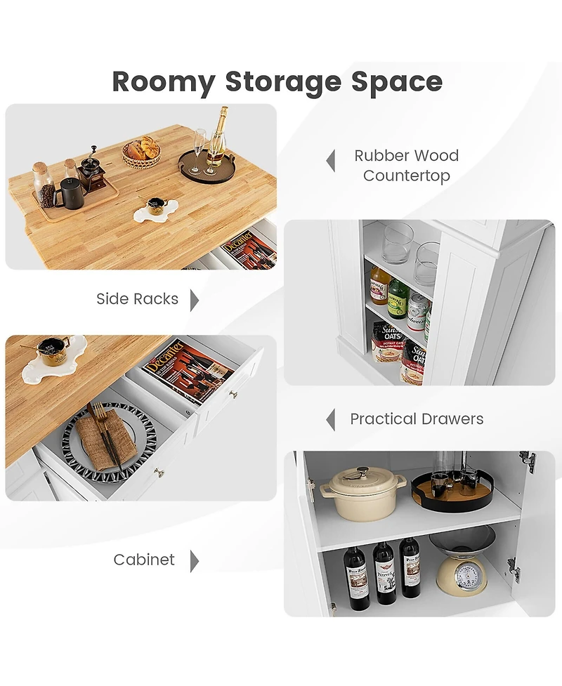 Gymax Large Kitchen Island Drop Leaf Breakfast Bar w/ Wood Top Shelves Drawers