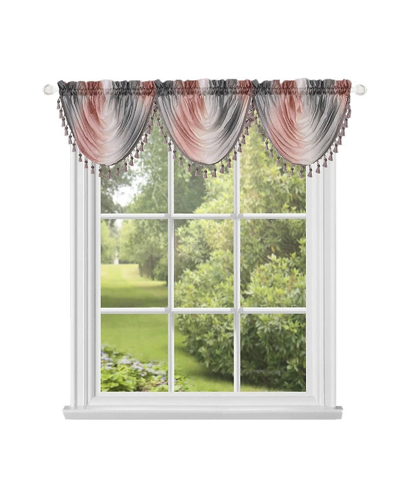 Kate Aurora 1 Piece Crushed Faux Satin Silver & Blush Rose Pink Ombre Window Waterfall Tasseled Valance