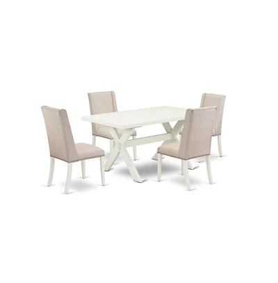East West Furniture 5-Piece Modern Dining Table Set a Great Linen White Modern Dining Table Top and 4 Wonderful Linen Fabric Parson Dining Room Chairs