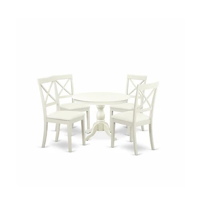 East West Furniture 5 Piece Kitchen Table Set - Linen White Wooden Table with 4 Linen White Faux Leather Mid Century Modern Chairs with X-Back