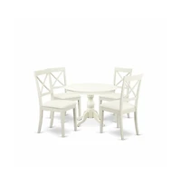 East West Furniture 5 Piece Kitchen Table Set - Linen White Wooden Table with 4 Linen White Faux Leather Mid Century Modern Chairs with X-Back