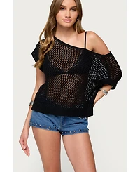 Edikted Womens Trix Off Shoulder Open Knit Top