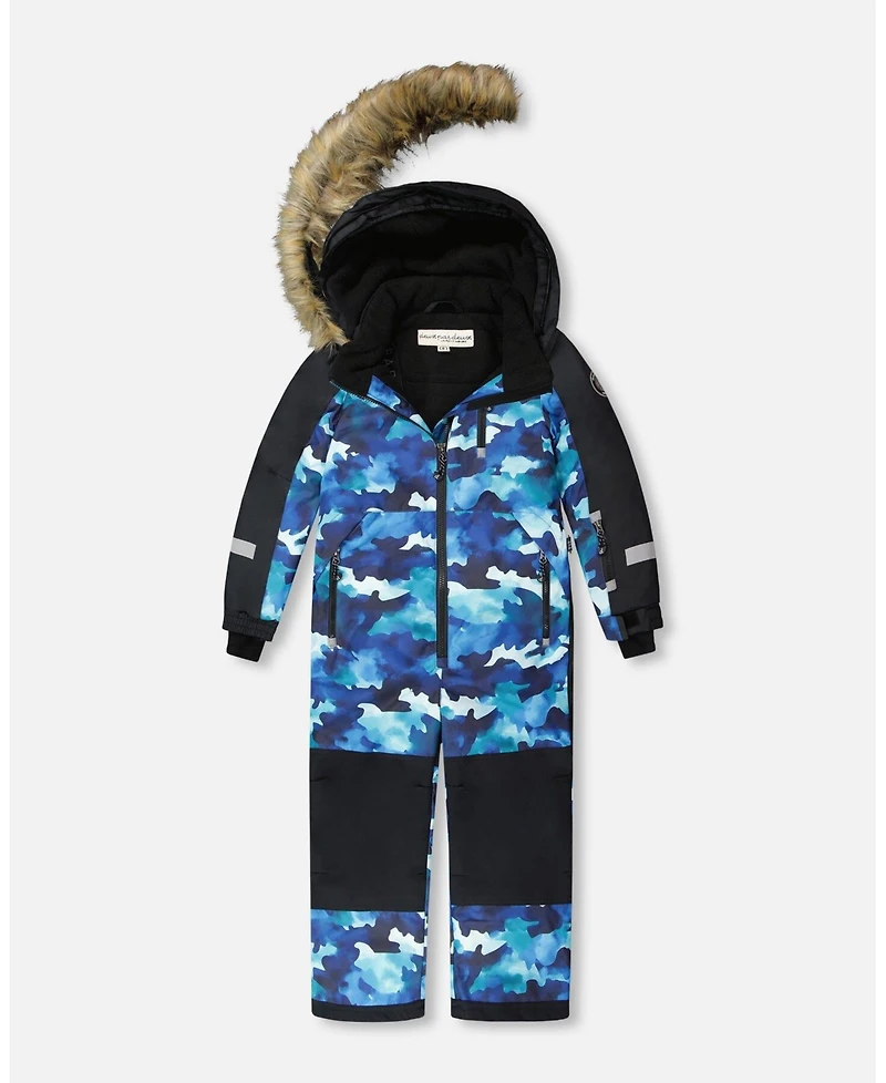 Deux par Boy One-Piece Play Snowsuit Teal Blue Camouflage - Child