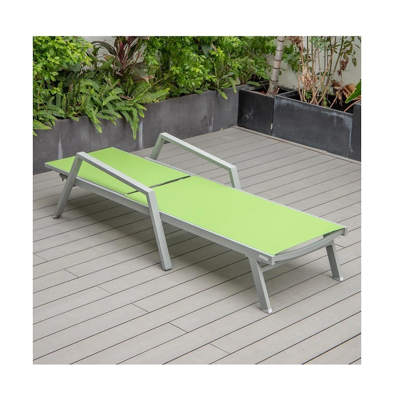 LeisureMod Marlin Patio Chaise Lounge Chair With Armrests in Grey Aluminum Frame