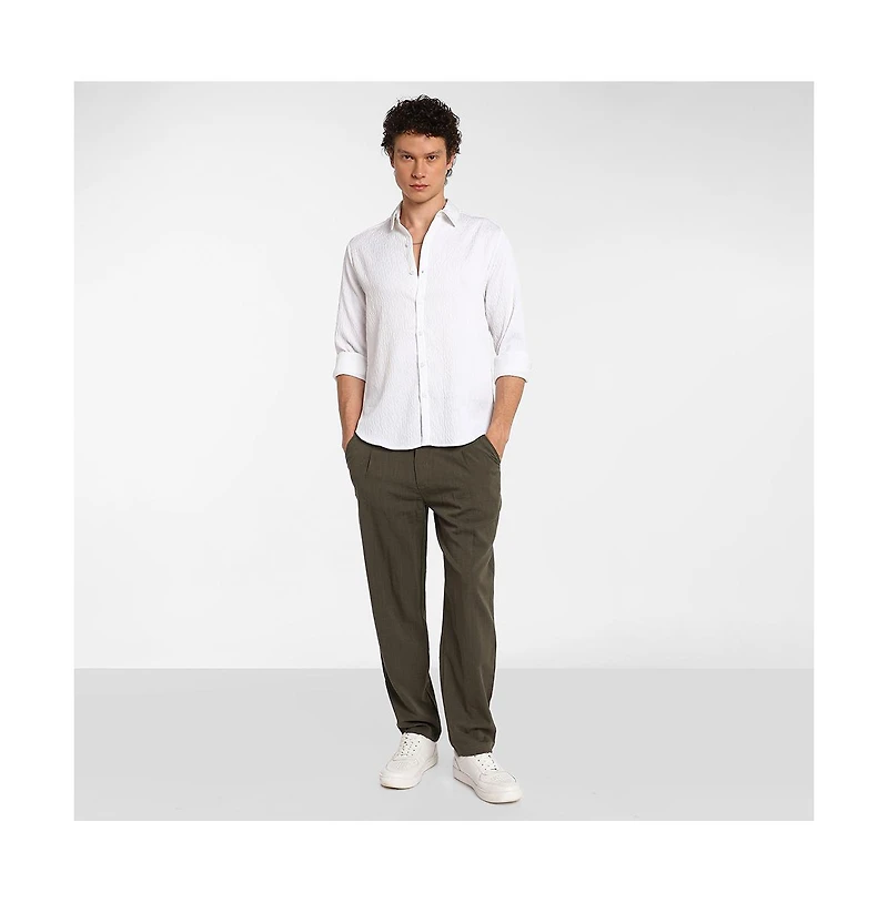 Campus Sutra Men's Chalk White Abstract-Textured Shirt