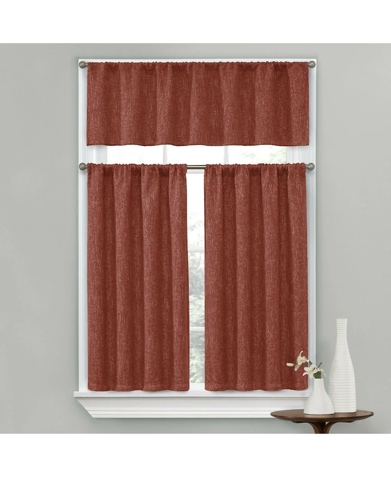 Kate Aurora Complete Textured 3 Piece Caf Kitchen Curtain Tier & Valance Set - 56 in. W x 15 in. L