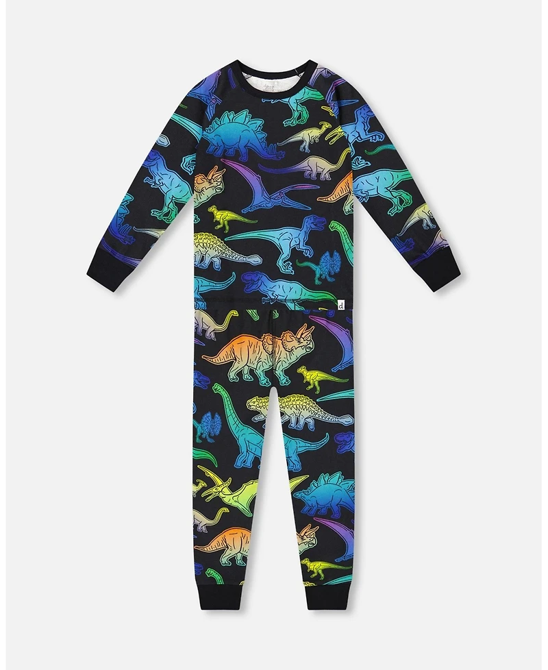 Deux par Boy Two-Piece Cotton Pajama Set Black Dinosaur Print