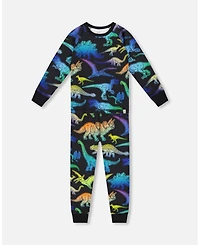 Deux par Boy Two-Piece Cotton Pajama Set Black Dinosaur Print
