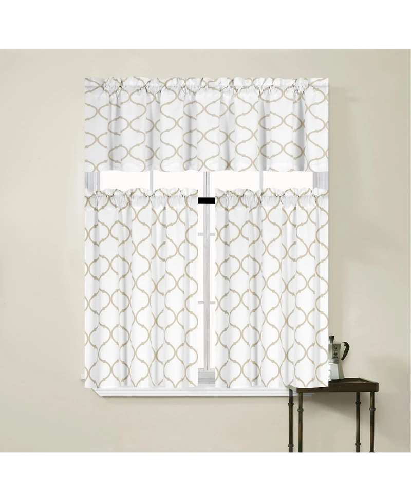 Kate Aurora Living Shabby Trellis 3 Piece Cafe Kitchen Curtain Tier And Valance Set