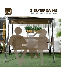 Outsunny 3-Seat Outdoor Patio Swing w/ Canopy & Cushion,