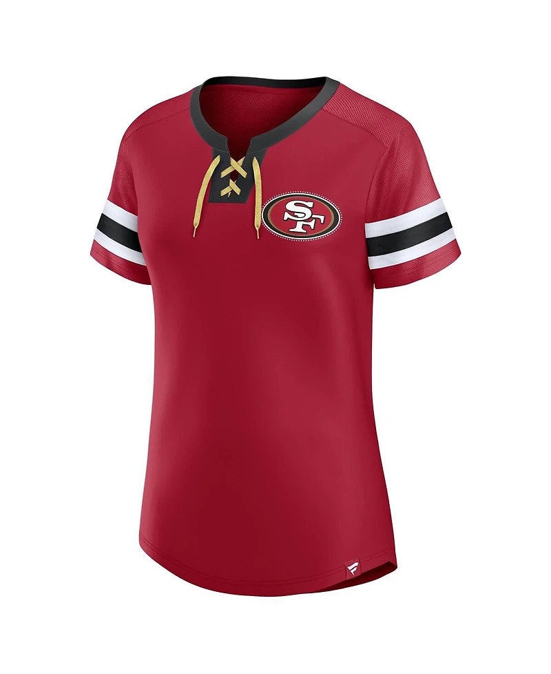 Fanatics Women's Scarlet San Francisco 49ers Lace-Up Bling T-Shirt