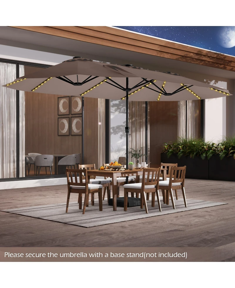 Gymax 15.5 Ft Double-sided Patio Umbrella w/ Solar Lights Outdoor Twin