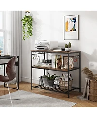 Gymax Kitchen Island 3-Tier Prep Table with Wine Glass Holders Large Worktop