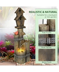 Outsunny Outdoor Fountain with Backyard Birdhouse Tree Trunk Design