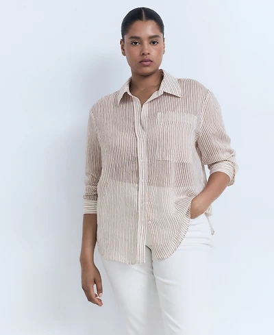 Mango Women's Semi-Transparent Striped Shirt