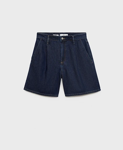 Mango Women's Mid-Rise Pleated Denim Bermuda Shorts