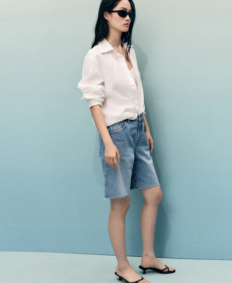 Mango Women's Frayed Hem Denim Shorts