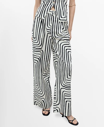 Mango Women's Geometric-Print Linen Pants