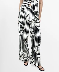 Mango Women's Geometric-Print Linen Pants