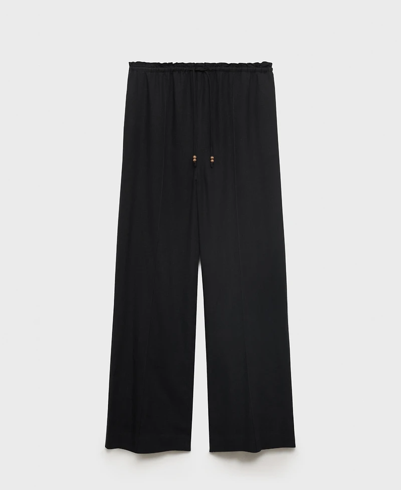 Mango Women's Linen-Blend Elastic Waist Pants