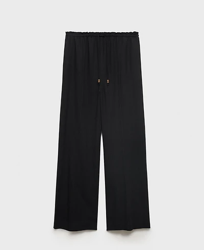 Mango Women's Linen-Blend Elastic Waist Pants